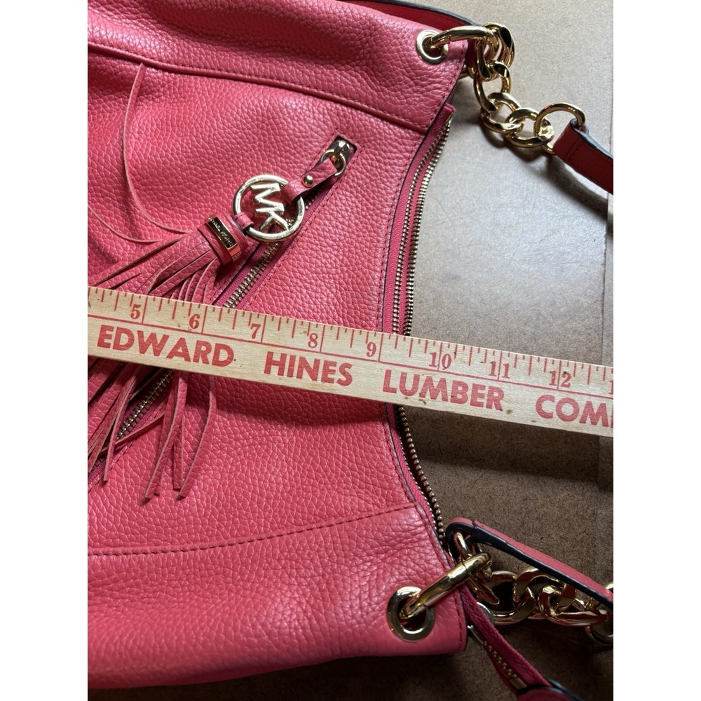 Michael Kors Pink Leather Hobo Shoulder Bag Tassel Charm Gold Tone Zip Pocket - Picture 8 of 9